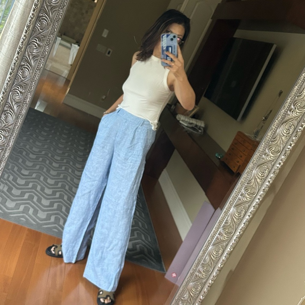 Magaschoni Blue Wide Leg Pants High-Waisted Chic
